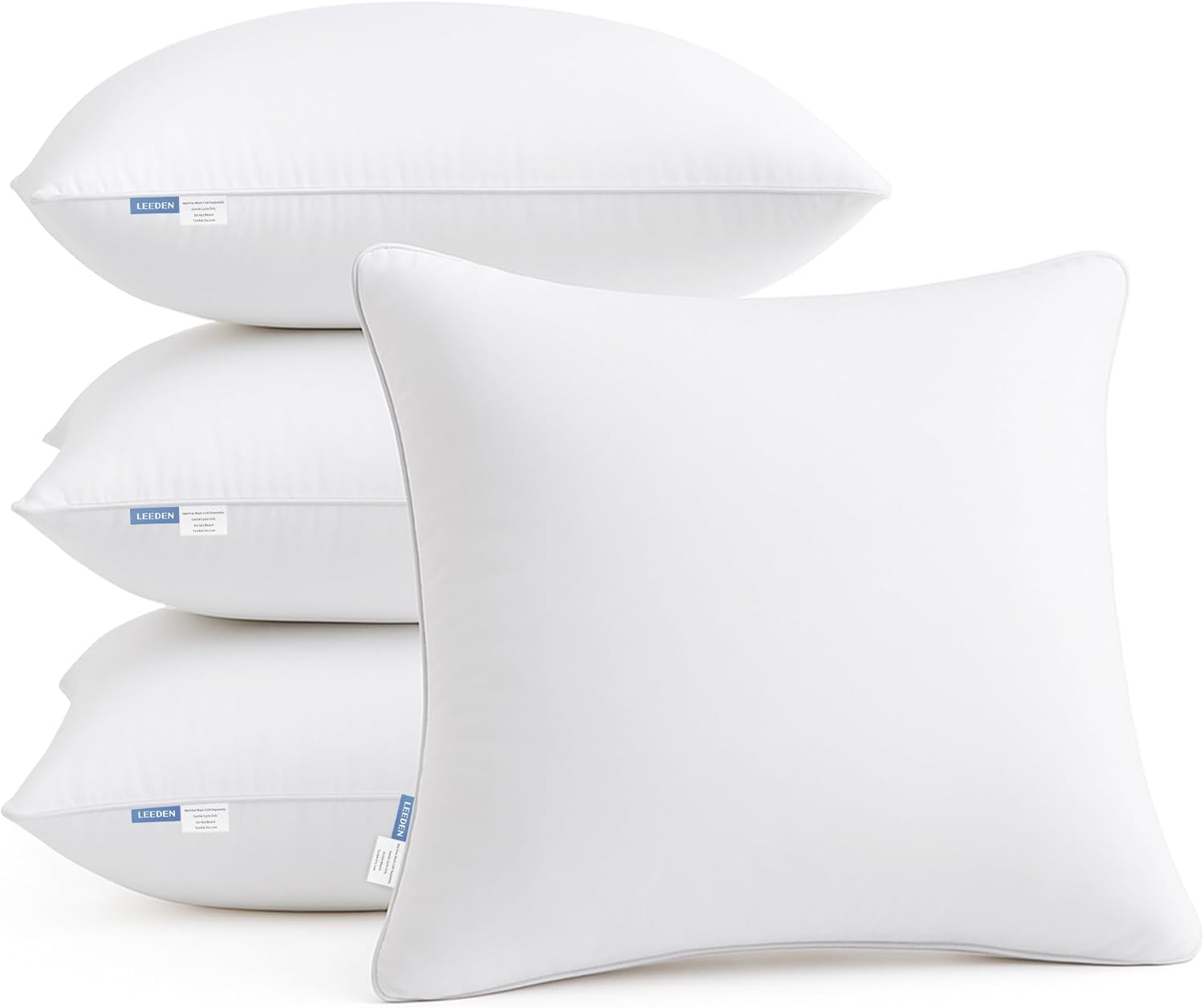 Leeden 20 x 20 Pillow Inserts (Set of 4) – Throw Pillow Inserts with 100% Cotton Cover – 20 Inch Square Interior Sofa Pillow Inserts – Decorative Pillow Insert Pair – White Couch Pillow