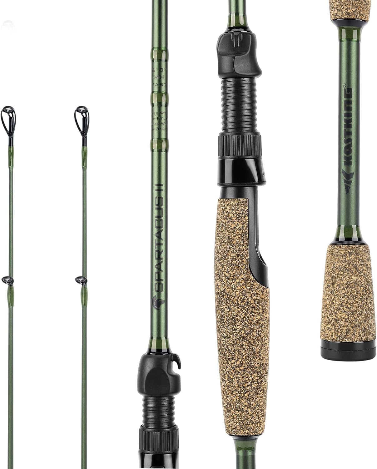 KastKing Spartacus II Fishing Rods – IM6 Graphite Blanks Casting & Spinning Rods, 2-Piece Rods with Extra Tip Section, PTS Power Transition System, KastFlex Technology, Rubber Cork Handle