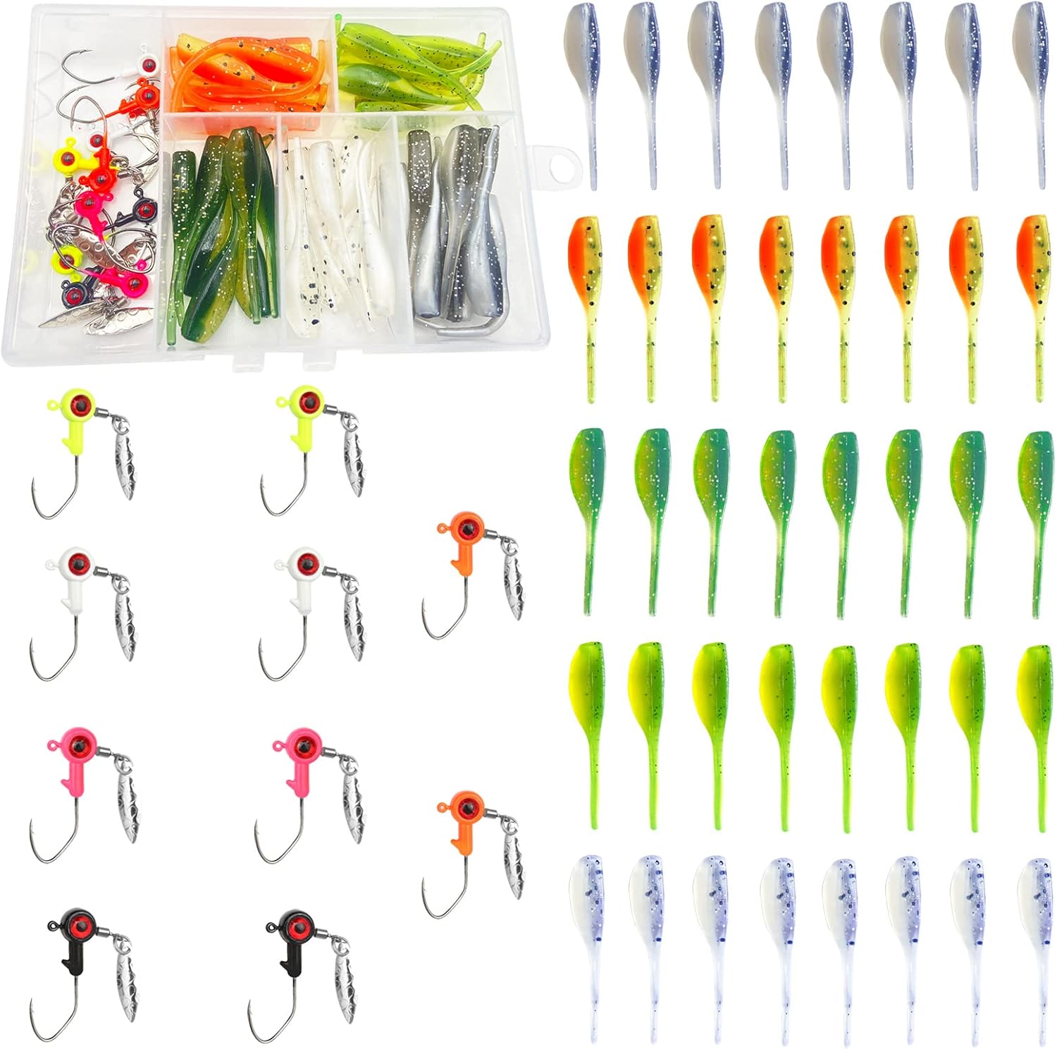 50pc Crappie Jigs Lure Set – 2in Bait, Jig Heads & Hooks for Versatile Fishing