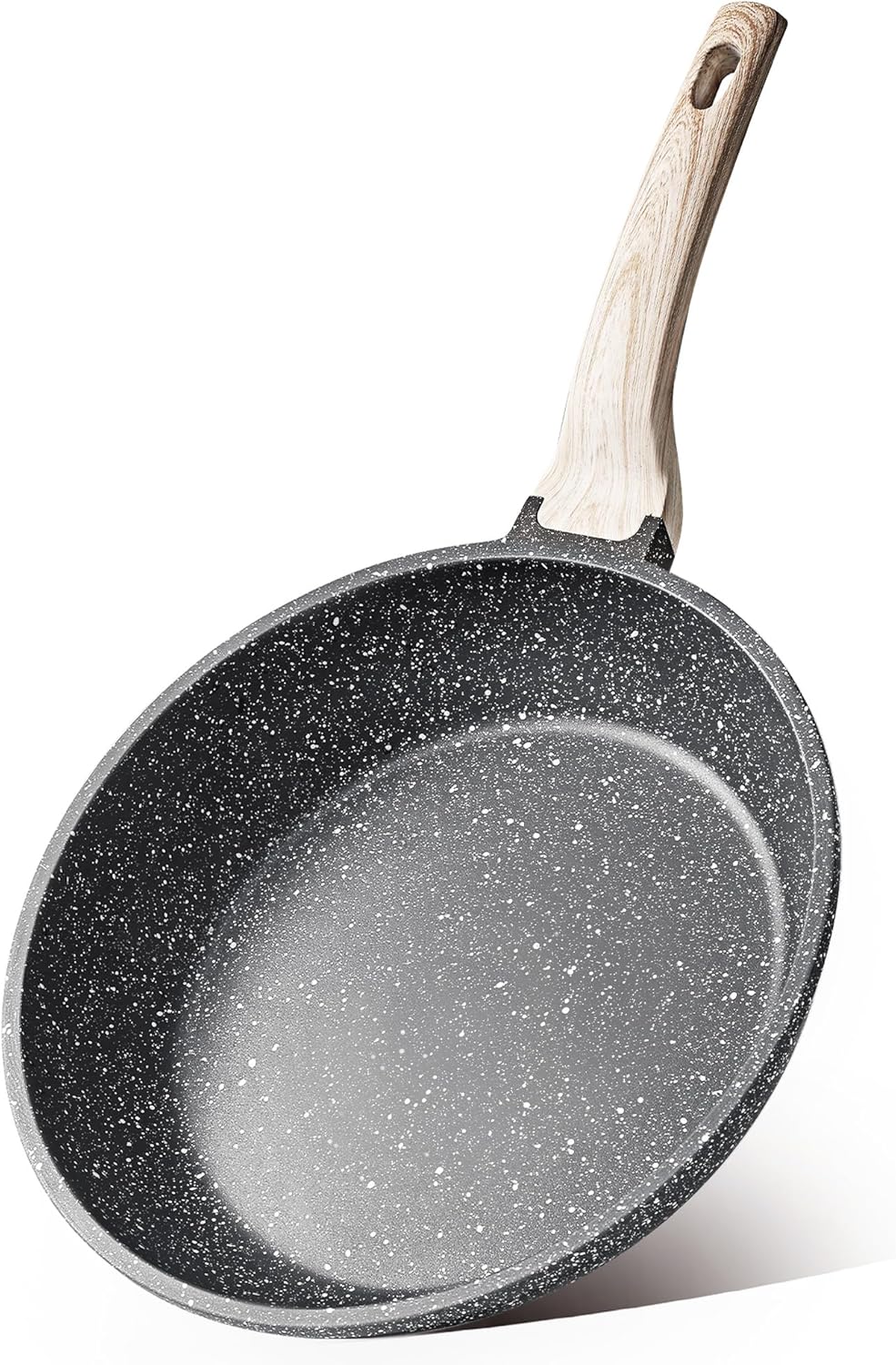 CAROTE Non Stick Frying Pan Skillet, Omelet Pan, Healthy Non Toxic Granite Chef Pan, Induction Compatible Egg Frying Pan with Heat-Resistant Handle, PFOA-Free,Black, 10″