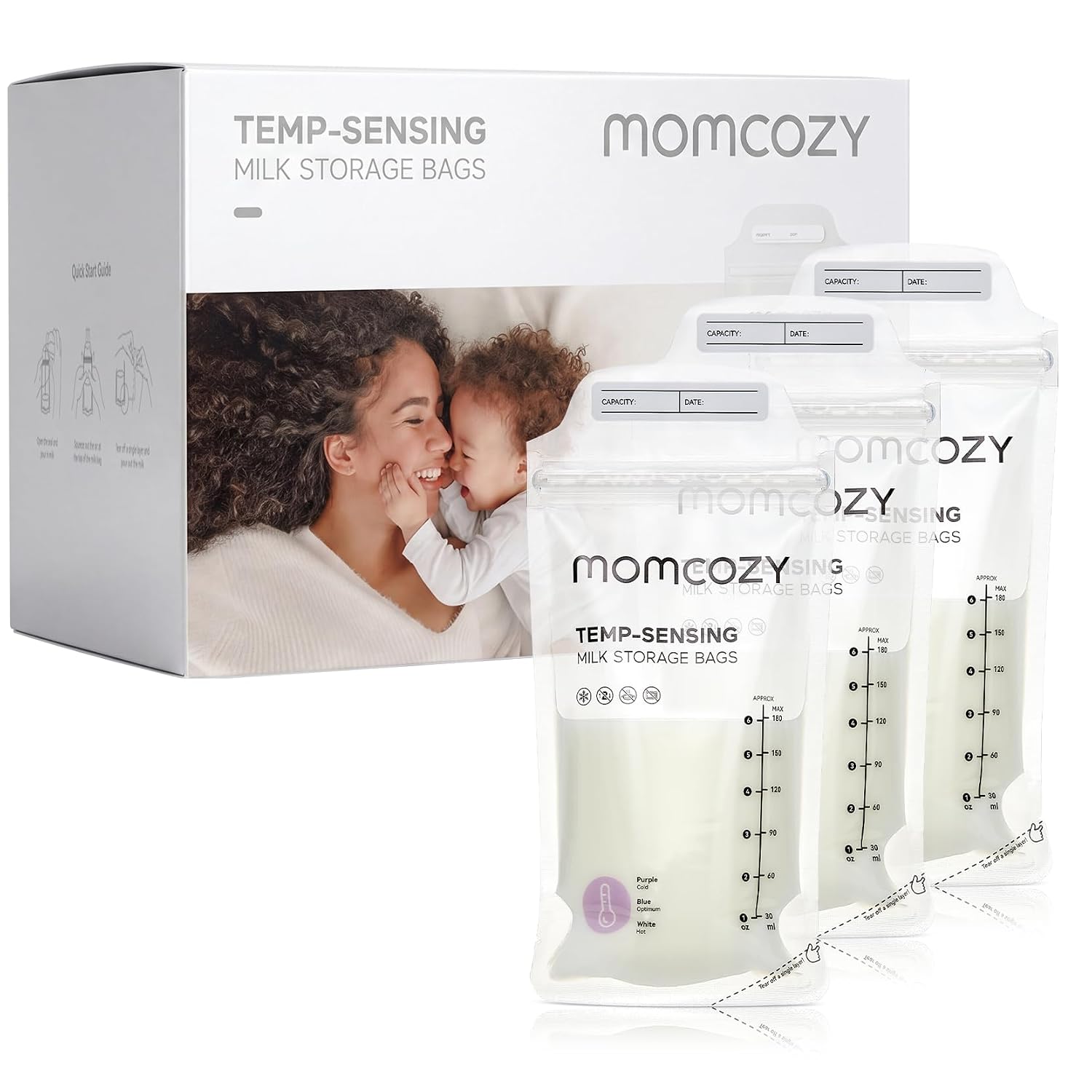 Momcozy Breastmilk Storing Bags, Temp-Sensing Discoloration Milk Storing Bags for Breastfeeding, Disposable Milk Storage Bag with 6 Ounce Self Standing, No-Leak Milk Freezer Storage Pouches, 200pcs