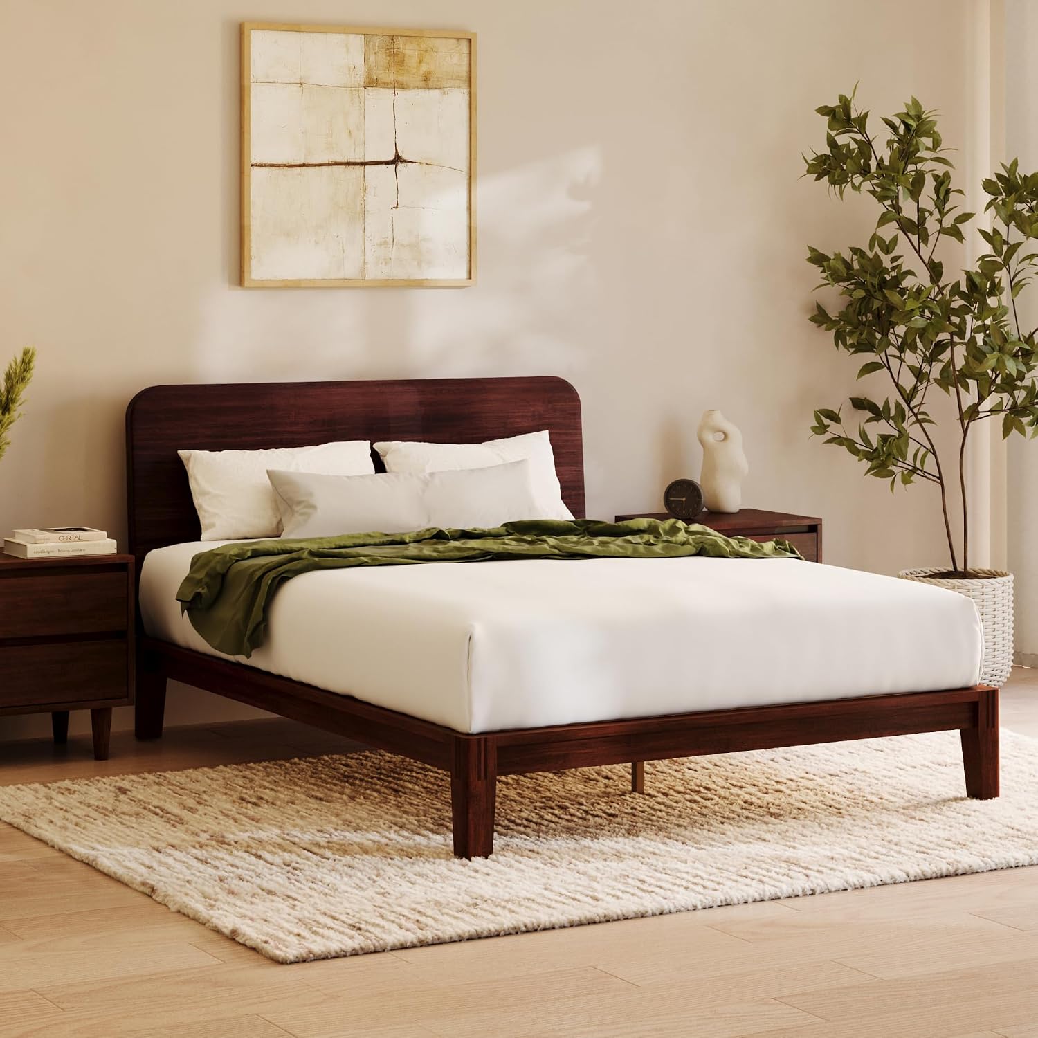 Nectar Bamboo Platform Bed Frame & Headboard – Walnut – California King – Floating Center Support Legs – 12” Height – Tool Free Set Up – Sturdy Wooden Support Slats – Holds Up To 800 Pounds