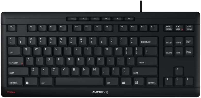 CHERRY Stream Keyboard TKL Wired USB TenKeyLess Compact Version without Number Pad. Silent Keystroke. Ideal for Office and Industrial Use. (Renewed)