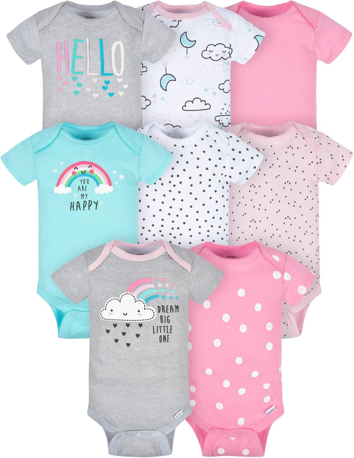 Gerber Baby Girls’ 8-pack Short Sleeve Onesies Bodysuits