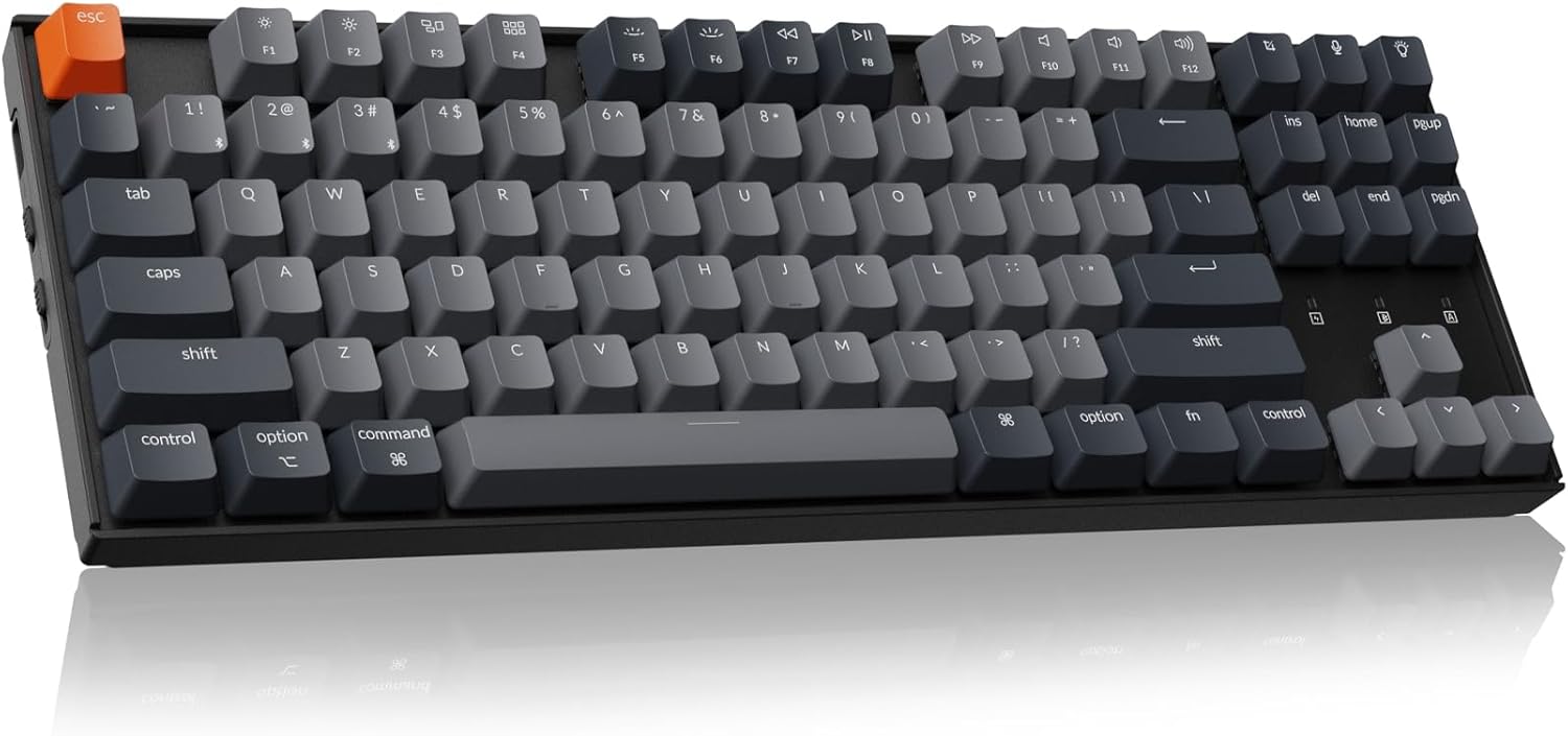 Keychron K8 Tenkeyless Wireless Mechanical Keyboard for Mac, White Backlight, Bluetooth, Multitasking, Type-C Wired Gaming Keyboard for Windows Red Switch