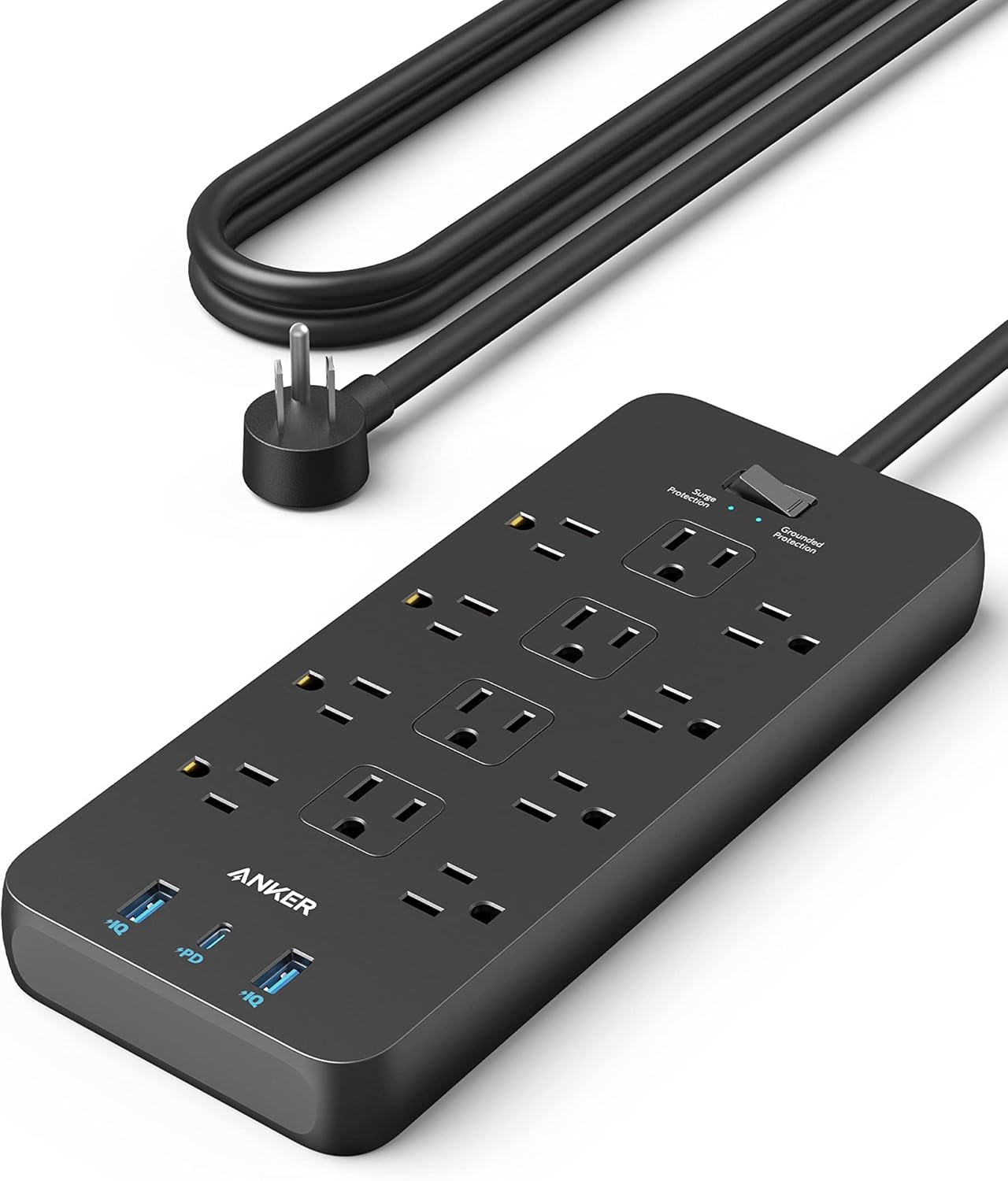 Anker Power Strip with 2100J Surge Protector, Outlet Extender, 20W, 12 AC | 10ft Extension Cord with Multiple Outlets, 1 USB C, 2 USB A, Home Office, Dorm Room Essentials, TUV Listed