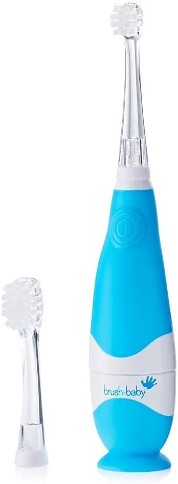 brush-baby – BabySonic Blue Electric Toothbrush, 0-36 Months – Soft, Gentle Vibrating Toothbrush for Sensitive Gums & New Teeth – with LED Light & Suction Base – Baby & Toddler Brush Heads