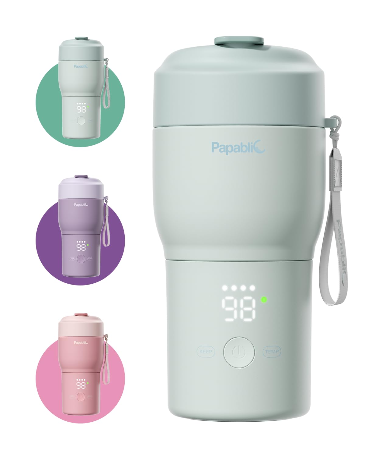 Papablic Pro Portable Bottle Warmer for Travel – 2X Faster Heating, 5 Temp Settings, Baby Milk & Formula Warmer On the Go, Long Battery Life, Mint Green