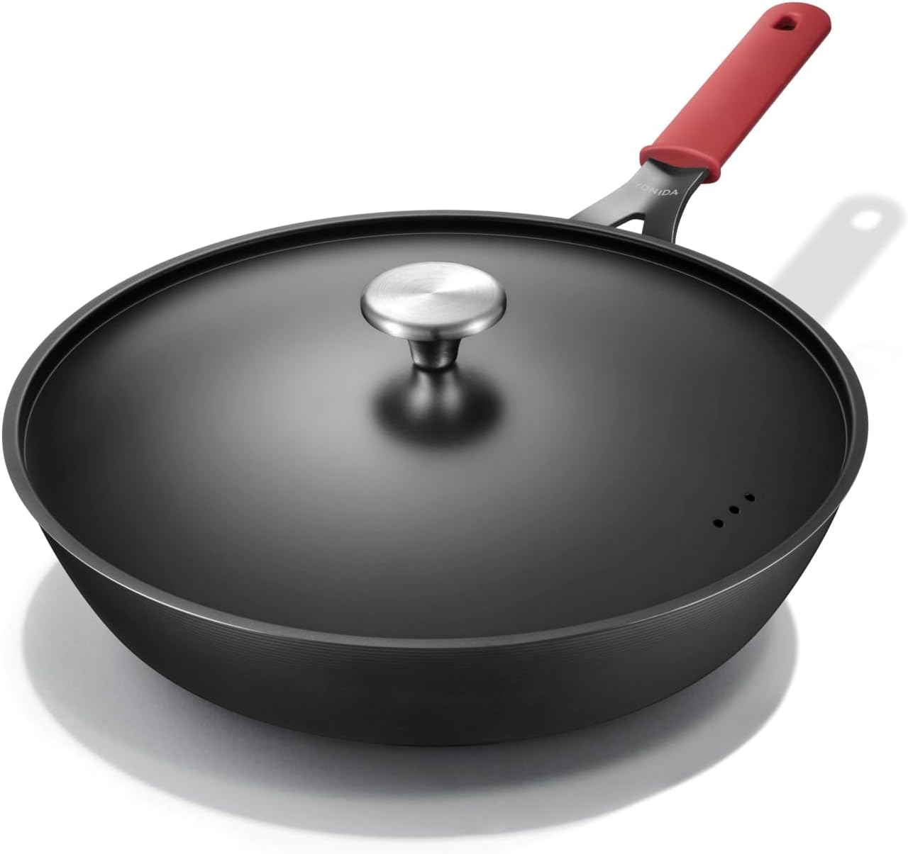 Carbon Steel Pan, 12 Inch Nonstick Frying Pan Skillet with Lid, Pre-Seasoned Carbon Steel Cookware with Removable Silicone Handle Holder, Indoor/Outdoor, Induction & Oven Safe