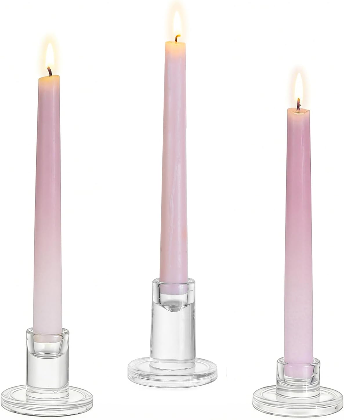 Glasseam Glass Taper Candle Holders: Set of 3 Tapered Candlestick Holders Small Clear Candle Sticks Holder Decor for Table Centerpiece Wedding Dining Room Home Decorations