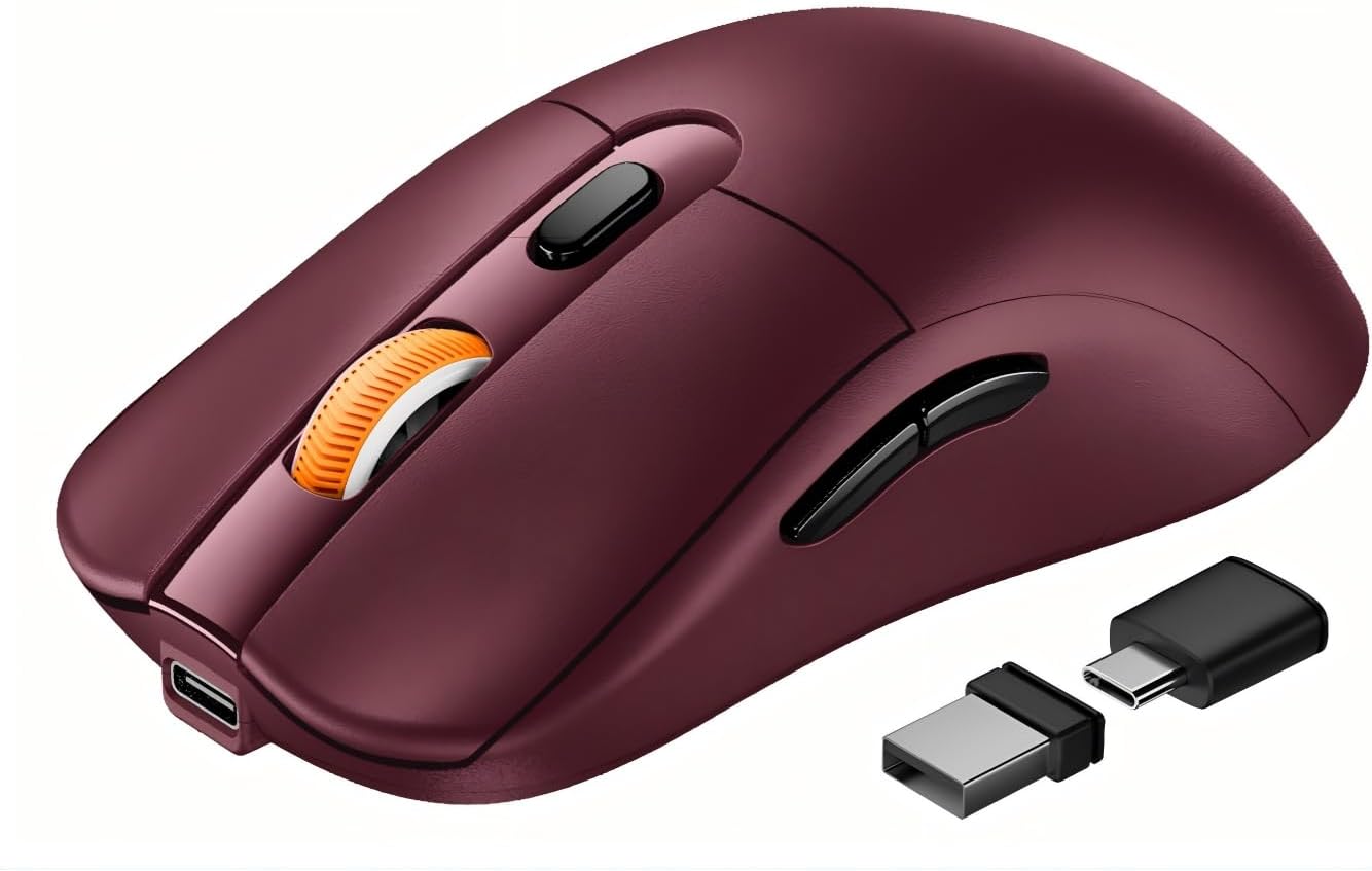 ProtoArc EM15 USB C Mouse, Tri-Mode Bluetooth Mice for Laptop, Wine Red | 68g Ultra-Light, Full-Size Ergonomic Design, Silent Clicks, Rechargeable, Dual Receivers (Type-C & USB-A), for Windows, Mac