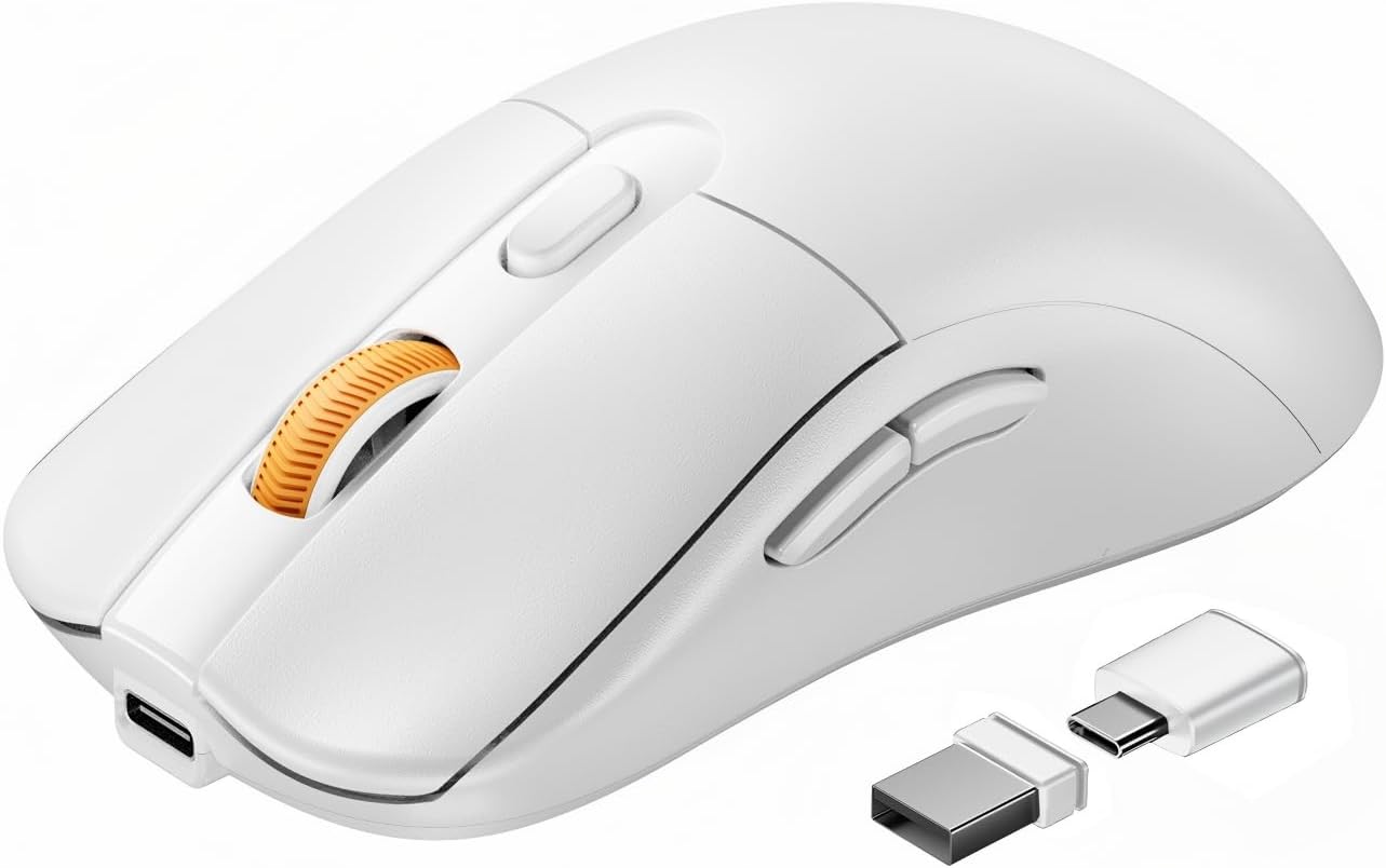 ProtoArc EM15 USB C Mouse, Tri-Mode Bluetooth Mice for Laptop, White | 68g Ultra-Light, Full-Size Ergonomic Design, Silent Clicks, Rechargeable, Dual Receivers (Type-C & USB-A), for Windows, Mac