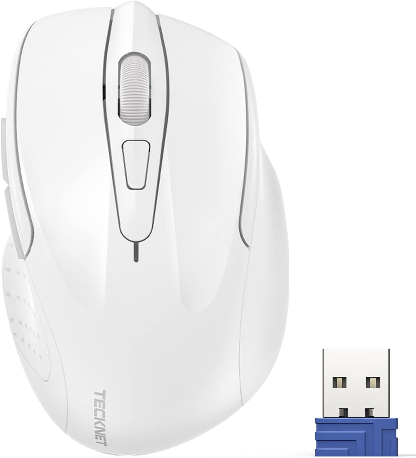TECKNET Wireless Mouse, 2.4G Ergonomic Optical Mouse, Computer Mouse for Laptop, PC, Computer, Chromebook, Notebook, 6 Buttons, 24 Months Battery Life, 2600 DPI, 5 Adjustment Levels – White