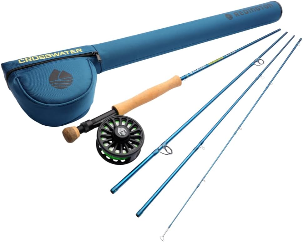Redington Crosswater Fly Fishing Outfit – 4-Piece Fly Rod with Crosswater Reel, Rio Mainstream Fly Line & Zippered Travel Case – Complete Starter Kit