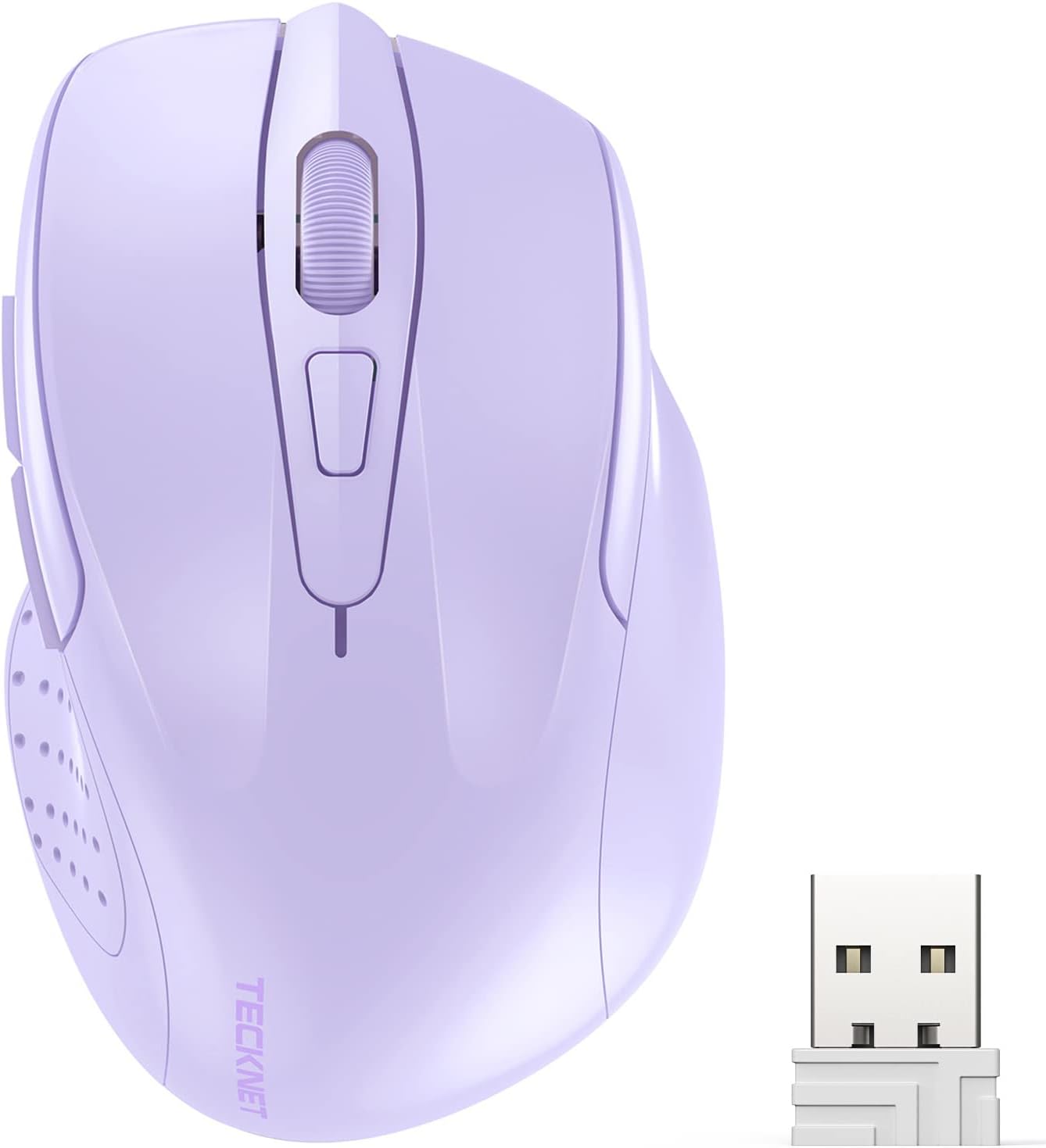 TECKNET Wireless Mouse, 2.4G Ergonomic Optical Mouse, Computer Mouse for Laptop, PC, Computer, Chromebook, Notebook, 6 Buttons, 24 Months Battery Life, 2600 DPI, 5 Adjustment Levels – Lavender