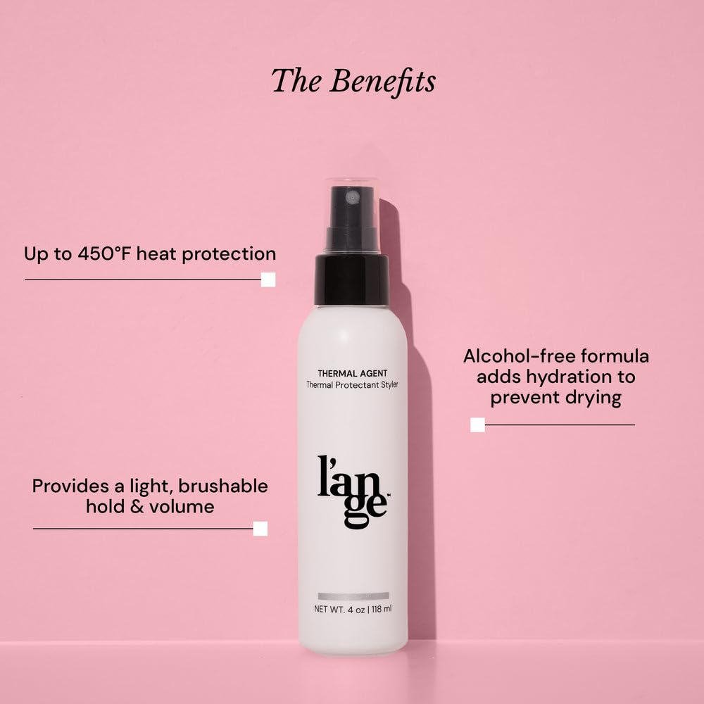 L’ANGE HAIR Thermal Agent Heat Protectant Spray | 450°F Heat Protection Spray for Hair | Controls Frizz, Enhances Shine & Volume | Safe for Color-Treated Hairstyles | Lightweight & Non-Greasy, 4 fl oz