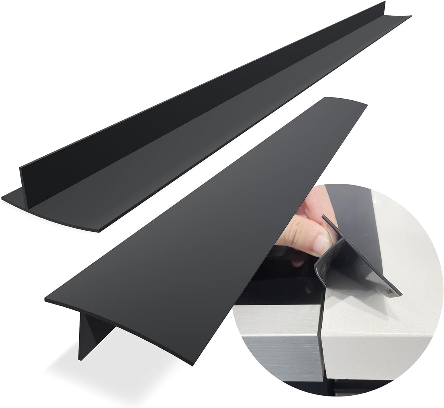 KindGa Silicone Stove Counter Gap Cover – 25 Inch Gap Filler 2 Pack Black | Long gap filler seals spills between kitchen appliances Stovetop oven countertop; stove gap cover, gas stove side gap covers