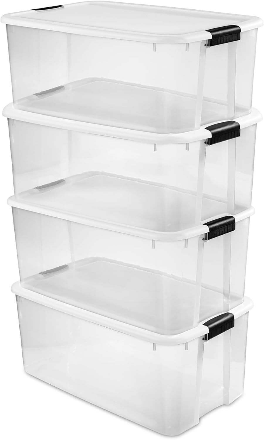 Sterilite 4-Pack Ultra Latching Box, Storage Bins with Lids, Clear Plastic, 116 Quart – Heavy-Duty Organizing Containers for Closet, Bathroom, and Office