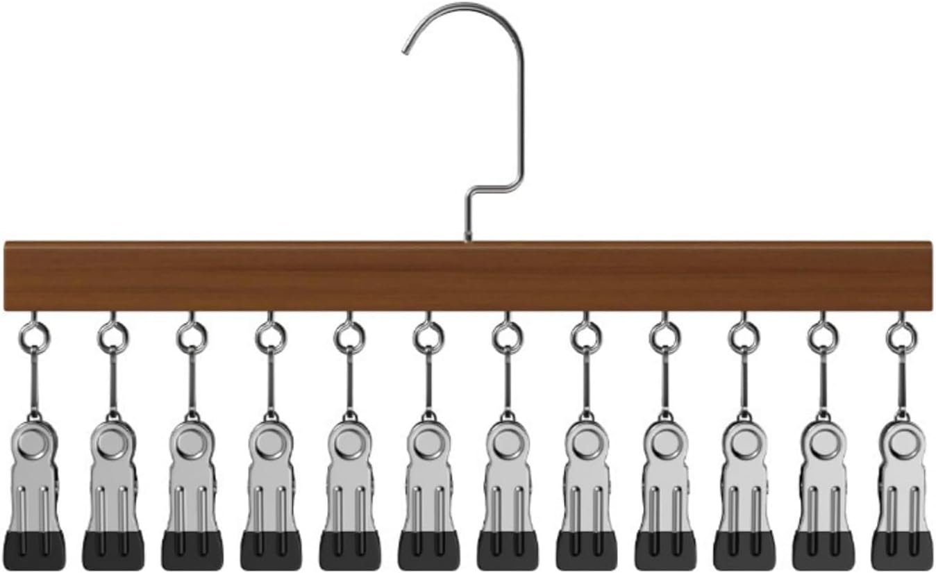 2026 Closet Organizer with 12 Clips, Space Saving Hanging Closet Storage for Hats, Scarves, Socks, Jeans, Skirts & Pants, Multi-Purpose Clothes Hanger with Clips (2 PCS, Vintage)