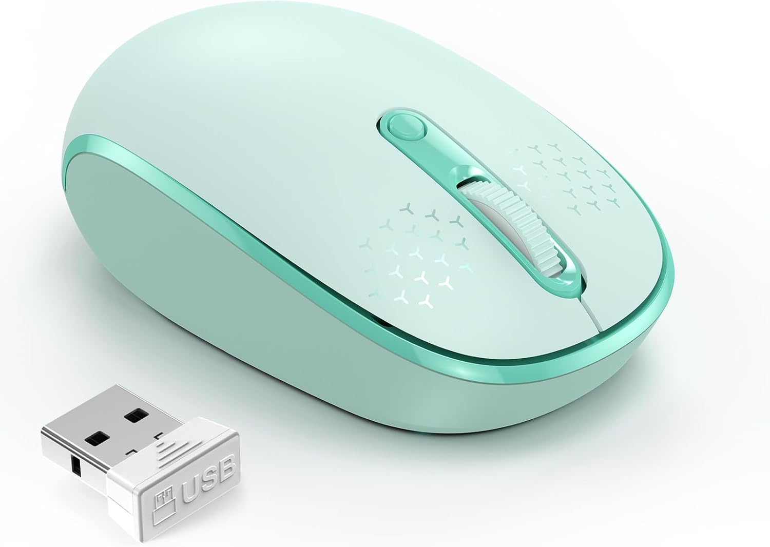 TECKNET Wireless Mouse for Laptop, 2.4G Quiet Computer Mouse with USB Receiver, 4 Buttons Portable Cordless Mice for Chromebook, Laptop, PC, Mac, 800/1200/1600 DPI – Mint Green