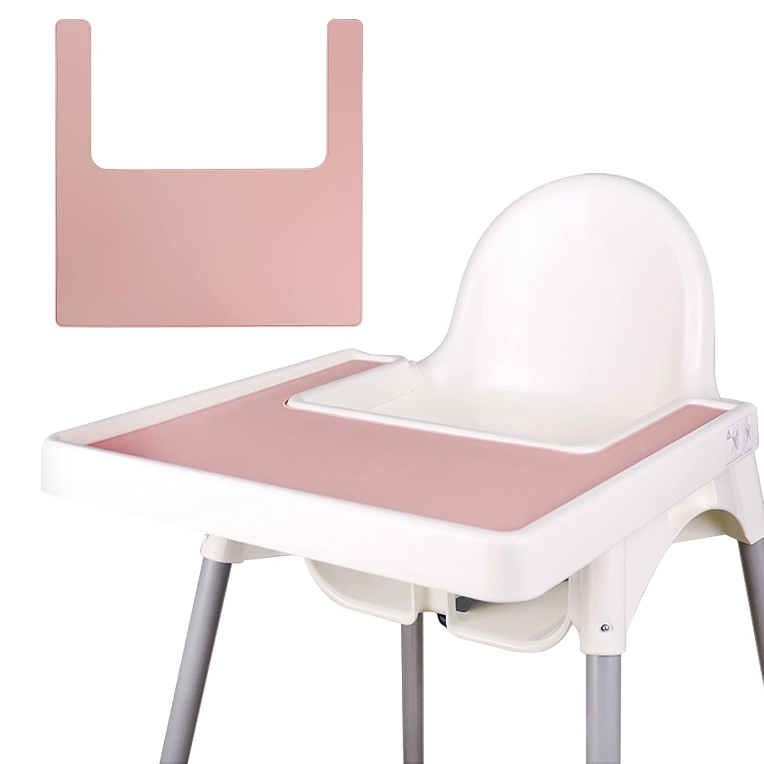 High Chair Placemat, Durable High Chair Placemat Silicone, Clean and Hygienic, Suitable for IKEA Antilop Highchai, for Toddlers and Babies (Pink)
