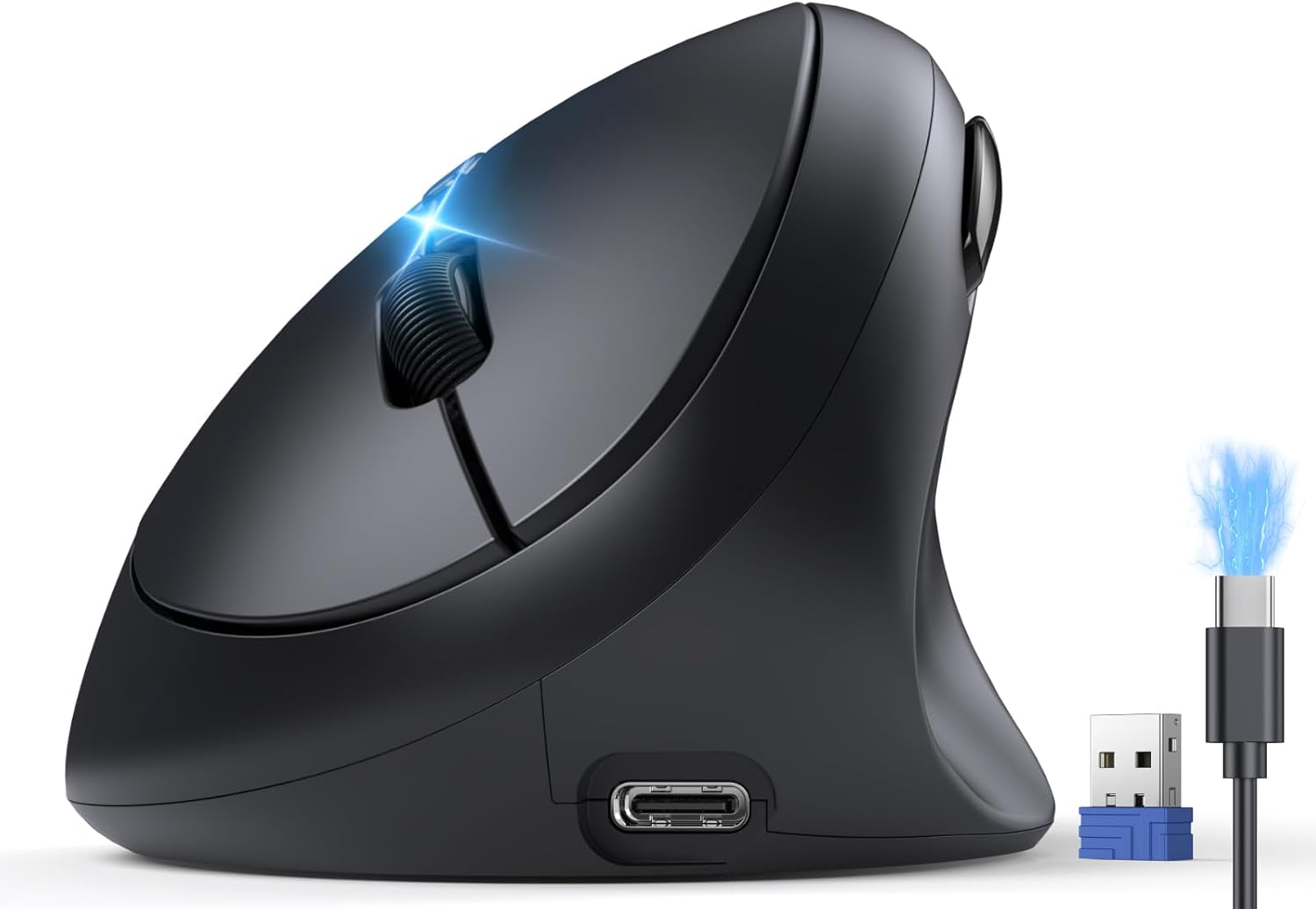 TECKNET Ergonomic Mouse, Bluetooth Wireless Vertical Mouse, Rechargeable Battery, Quiet Clicks, 4800 DPI Adjustable, BT5.0/3.0 & 2.4G Connect, Easy to use, Wide Compatibility – Black