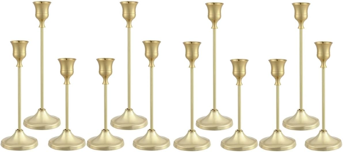 Candlestick Holders 4 Sets(12 Pcs), Gold Candle Holders with Anti-Slip Pad, Metal Taper Candle Holder, Candle Holder for Wedding Fireplace Mantel Housewarming Gift