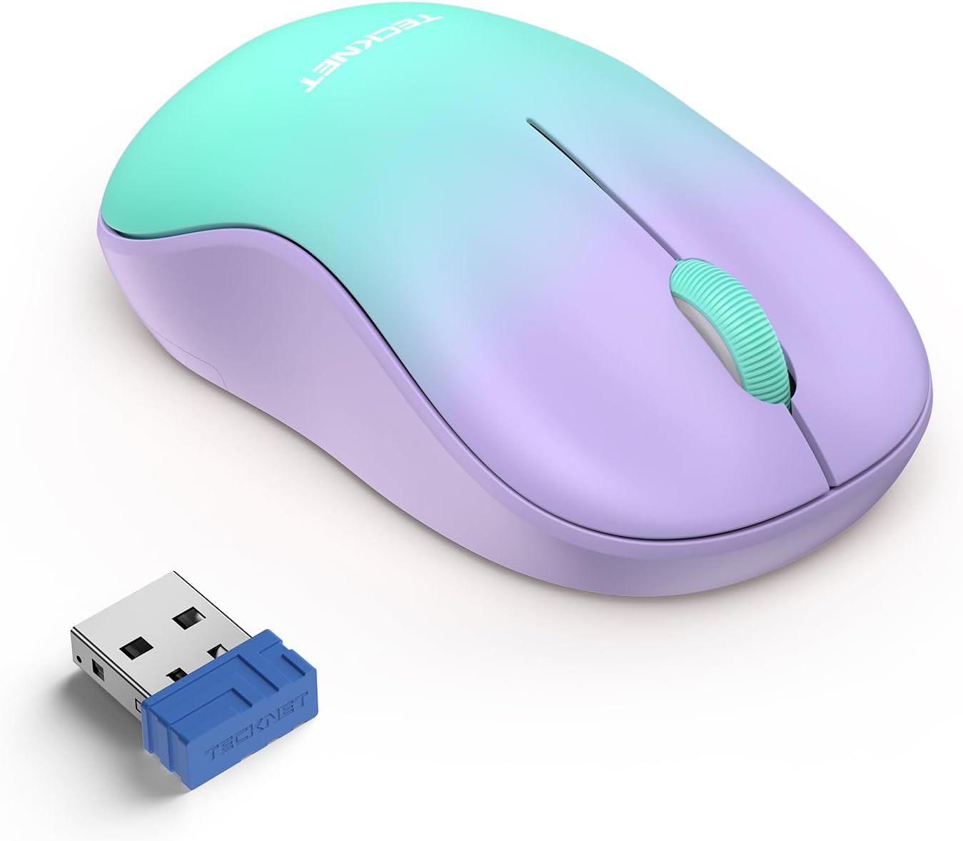 TECKNET Wireless Mouse for Laptop, 2.4G Silent Computer Mouse Quiet Click with 5 DPI Levels,Contoured Grip,Small Portable 30 Months Battery Cordless Mice for PC, Chromebook, Mac – Purple Green