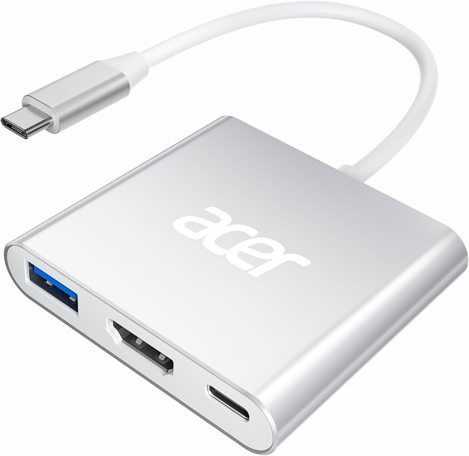 Acer USB C to HDMI Adapter, 4K USB C Hub with 100W PD, USBA 3.0 Port, HDMI to USBC Multiport Digital AV Converter for MacBook Neo/Pro/Air, iPad, Tablets, TV, Monitor and More (Silver)