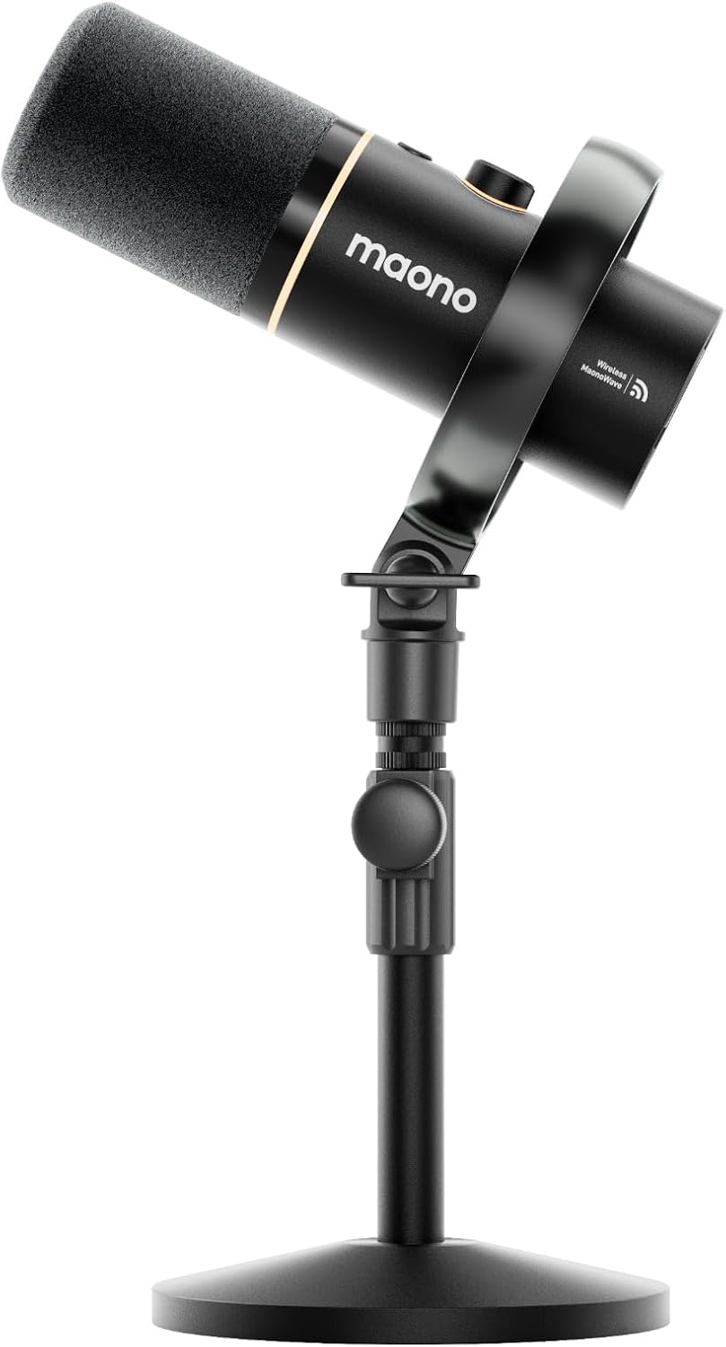 MAONO PD200W Hybrid Wireless Podcast Microphone for PC, Dynamic XLR USB Mic with Desktop Stand, Software, Noise Cancellation, for Vocal Recording, Streaming, Content Creation, Home Studio, Voiceover