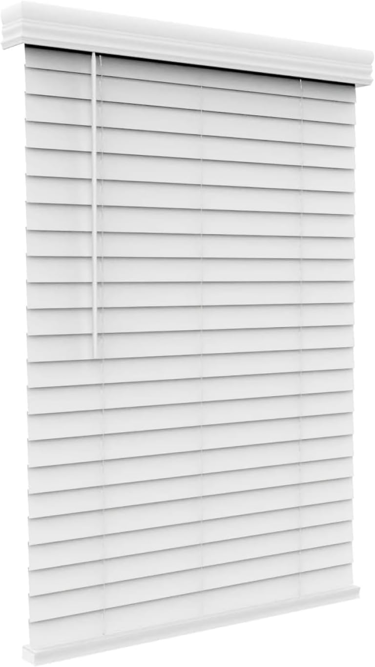 ARLO BLINDS Faux Wood Blinds with Crown Valance – 34.25″ Width x 60″ Height, White, Cordless Window Blinds & Shades – Blinds for Indoor Windows, 2″ Faux Wooden Blinds for Home, Window Shades