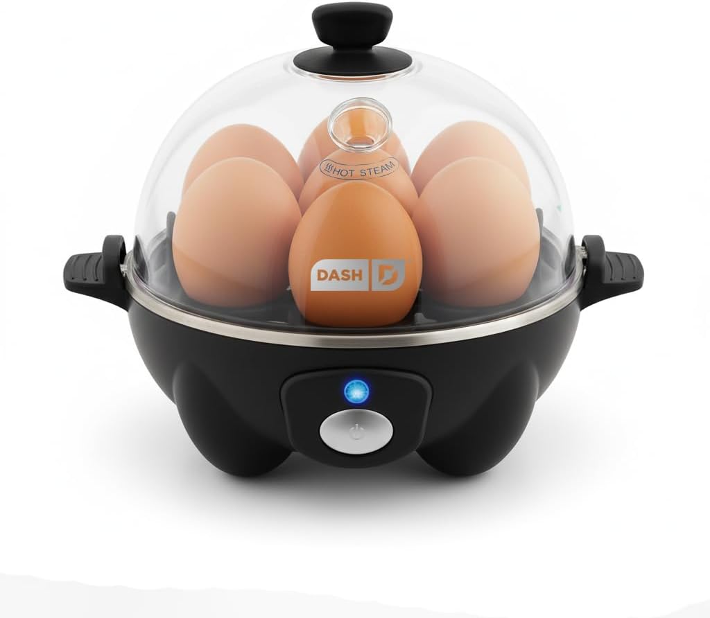 Dash Rapid Egg Cooker – Boiler, Poacher & Steamer – Includes Measuring & Recipe Guide – Dishwasher Safe – BPA Free – Holds 7 Eggs, Black