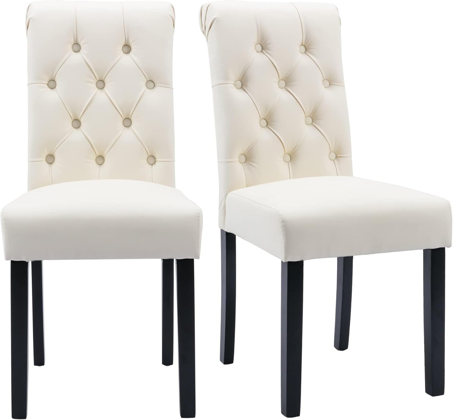chairus Dining Chairs Set of 2 Mid Century Modern Living Room Chairs with Button Tufted High Back PU Leather Armless Chair Comfy Upholstered Side Chairs for Kitchen/Restaurant/Bedroom, Cream White