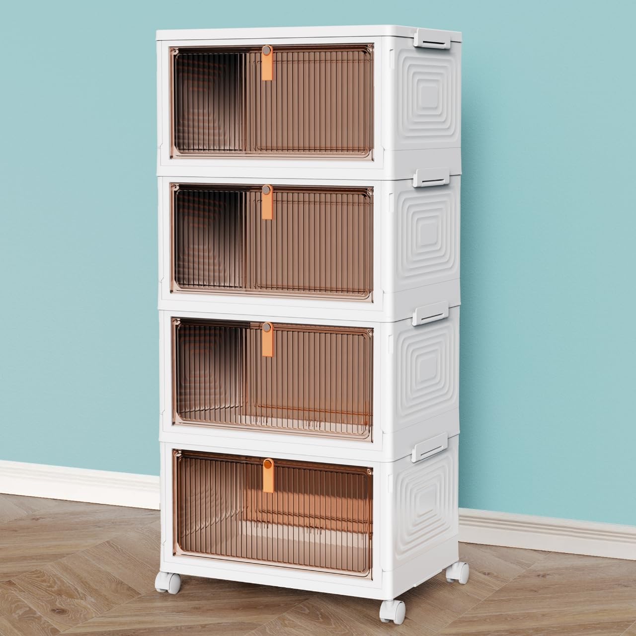 CTSNSLH 4 Tier Plastic Storage Bins with Lid 23QT – Stackable Storage Bins with Wheels, Organizers and Storage, Plastic Storage Cabinet Organization and Storage for Living Room,Office,Dorm