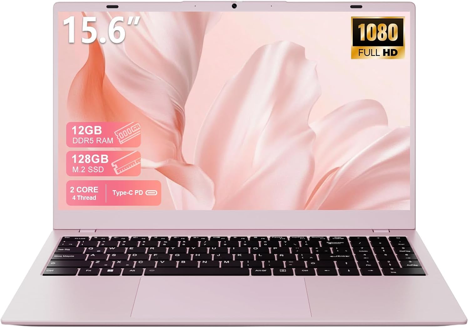 2026 Pink Laptop, Pentium Gold 6500Y Processor(Up to 3.4 GHz),12GB RAM 128GB SSD,15.6 Inch FHD IPS Display, 5000mAh Battery,Type-C,Portable Laptops Computer for Business Office