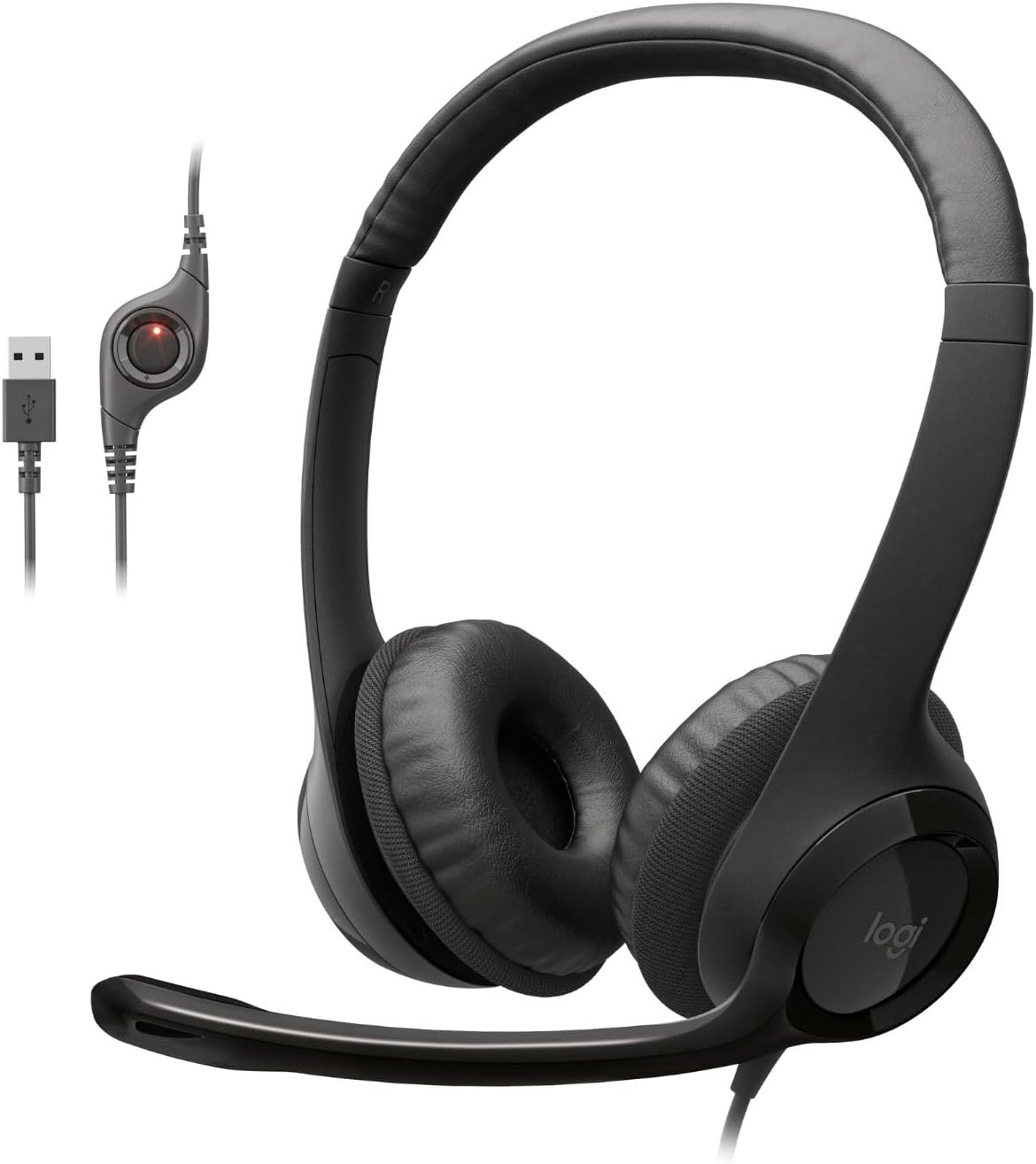 Logitech H390 Wired Headset PC/Laptop Stereo Headphones – Black | For PC/Laptop, stereo headphones, microphone, in-line controls, works with Chromebook