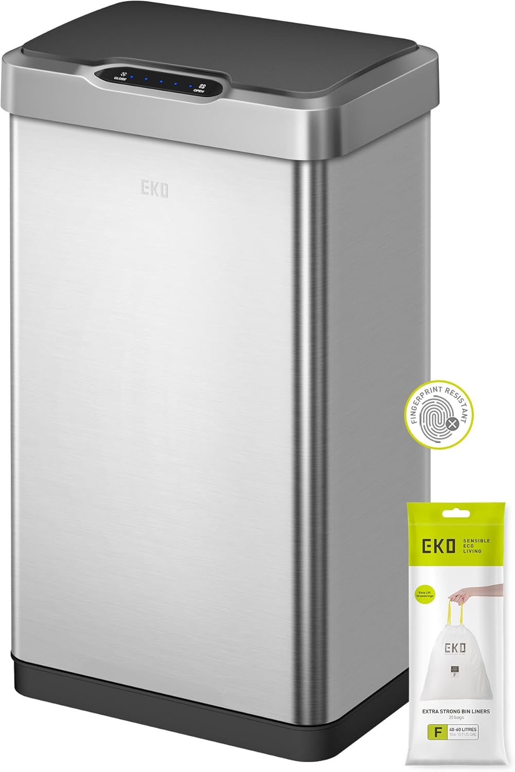 EKO Mirage-T 50 Liter / 13.2 Gallon Touchless Rectangular Motion Sensor Trash Can or Recycling Bin, Brushed Stainless Steel Finish