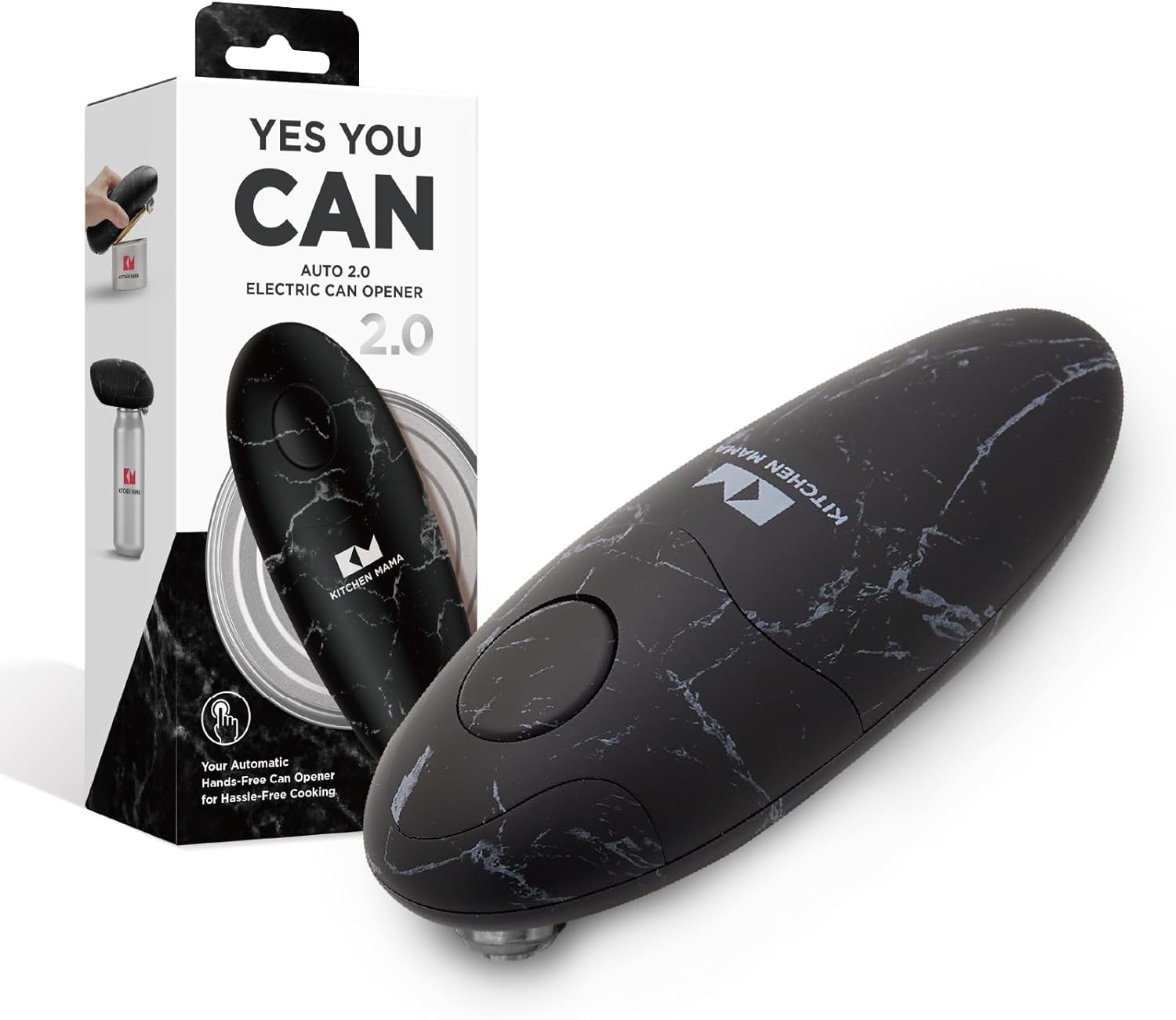 Kitchen Mama Auto 2.0 Electric Can Opener, Marble Black | Refined Blade, Automatic Hands Free, Smooth Edge, Food-Safe, Battery Operated