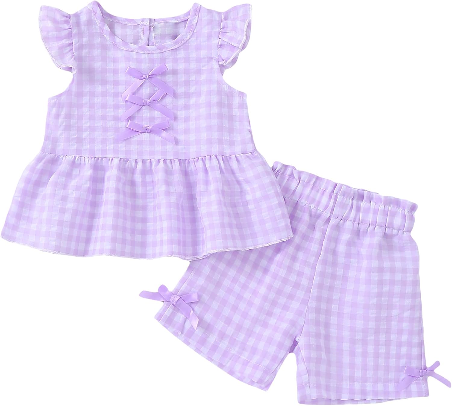Jecson Toddler Baby Girl Summer Clothes Cotton Ruffled Sleeve Shirt Tops and Shorts Set Outfits 12Months-4T