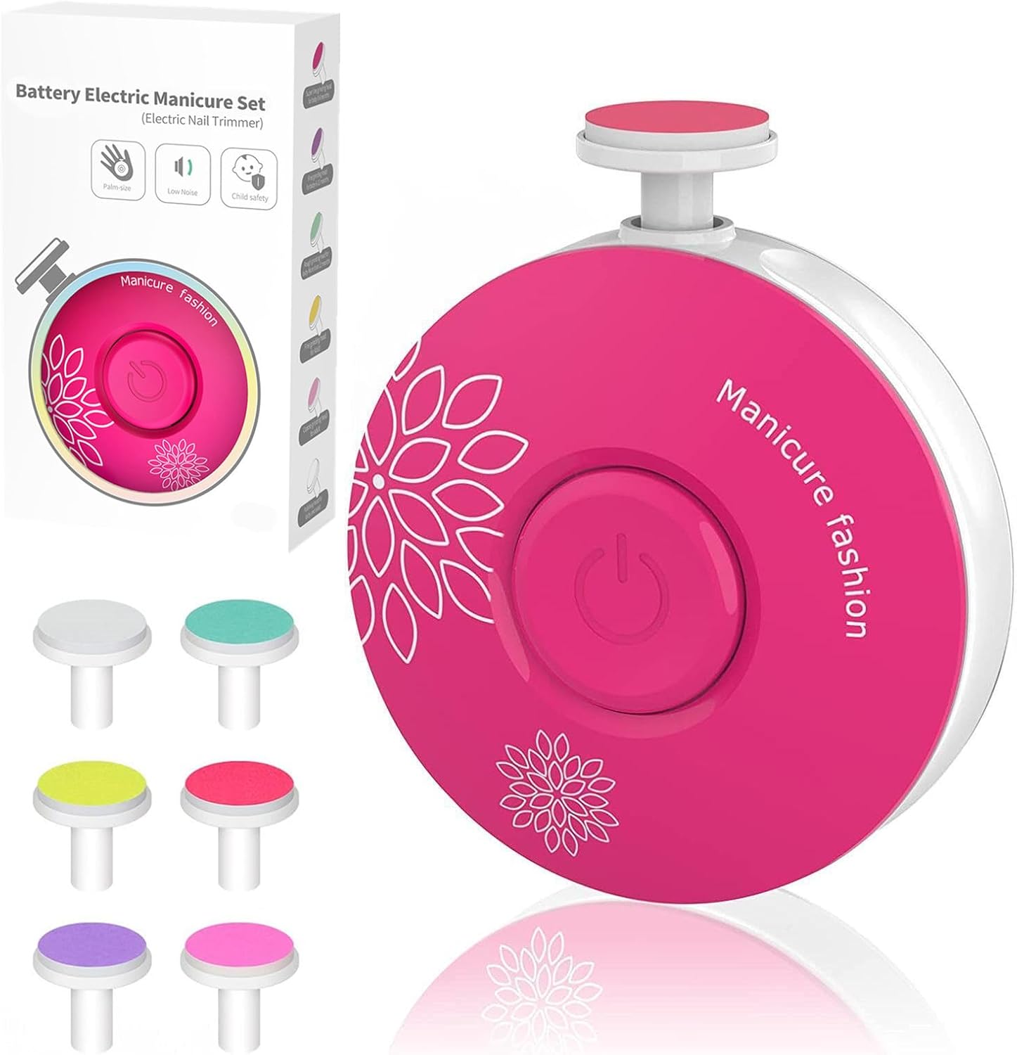 Baby Nail File Electric, Easy & Safe Baby Nail Trimmer for Newborn Infant Toddler, Whisper-Quiet Baby Nail Clipper, 6 Grinding Heads, Red, Baby Shower Gift