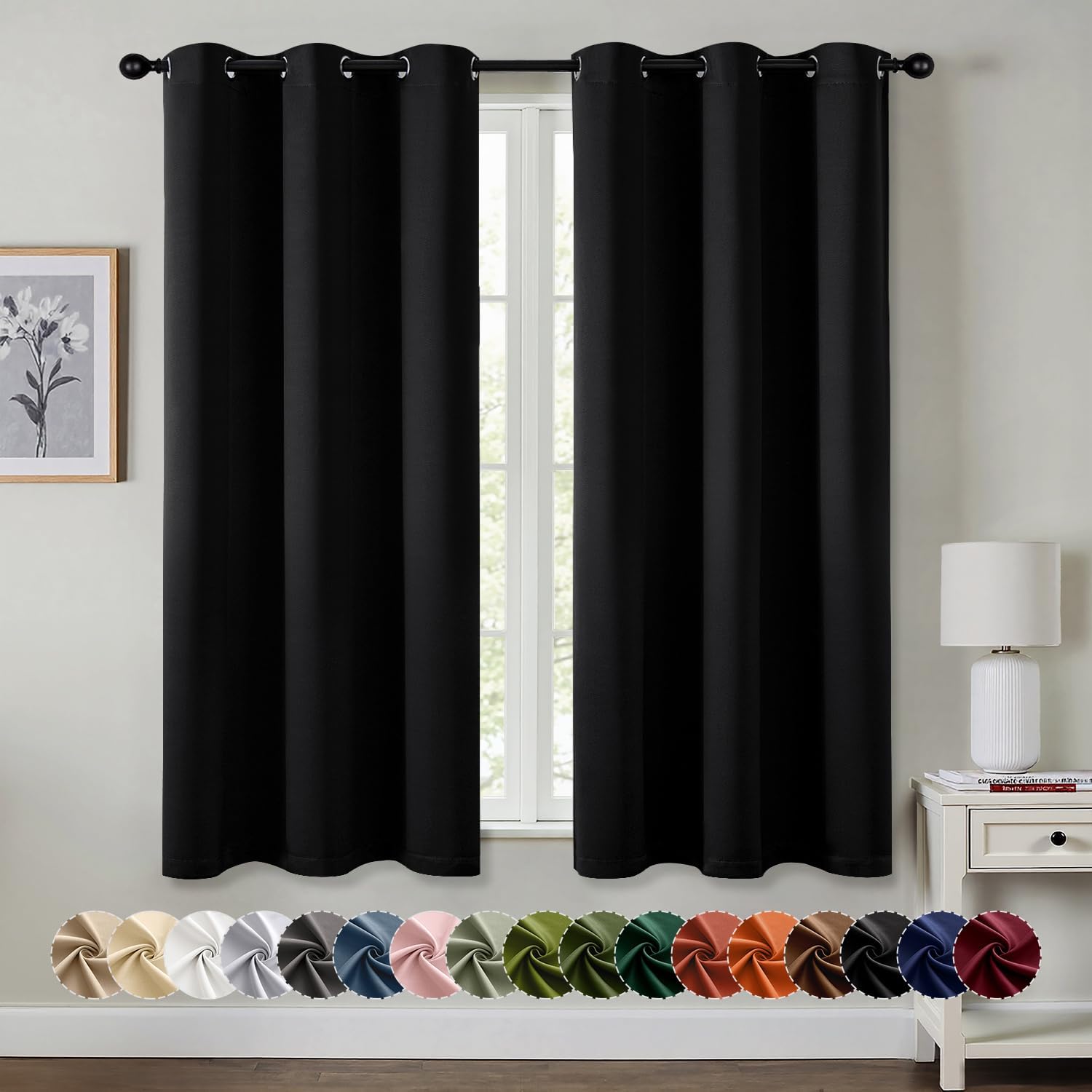 MIULEE Blackout Curtains for Bedroom Living Room 2 Panels, Thermal Insulated Room Darkening Drapes Grommet Noise Reducing Light Blocking Window Treatments 63 Inches Long 40×63 Inch Black