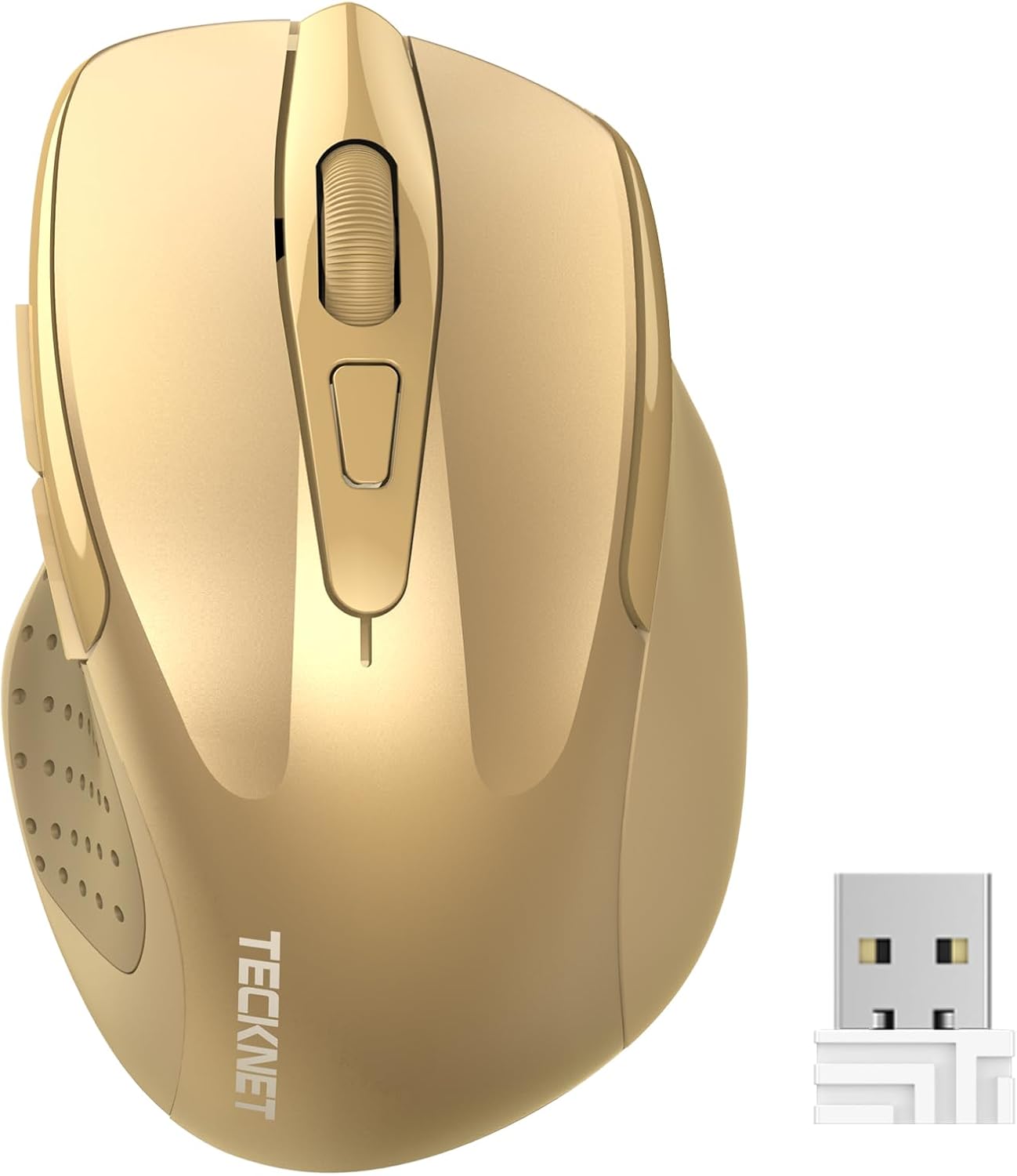 TECKNET Wireless Mouse, 2.4G Ergonomic Optical Mouse, Computer Mouse for Laptop, PC, Computer, Chromebook, Notebook, 6 Buttons, 24 Months Battery Life, 2600 DPI, 5 Adjustment Levels – Gold