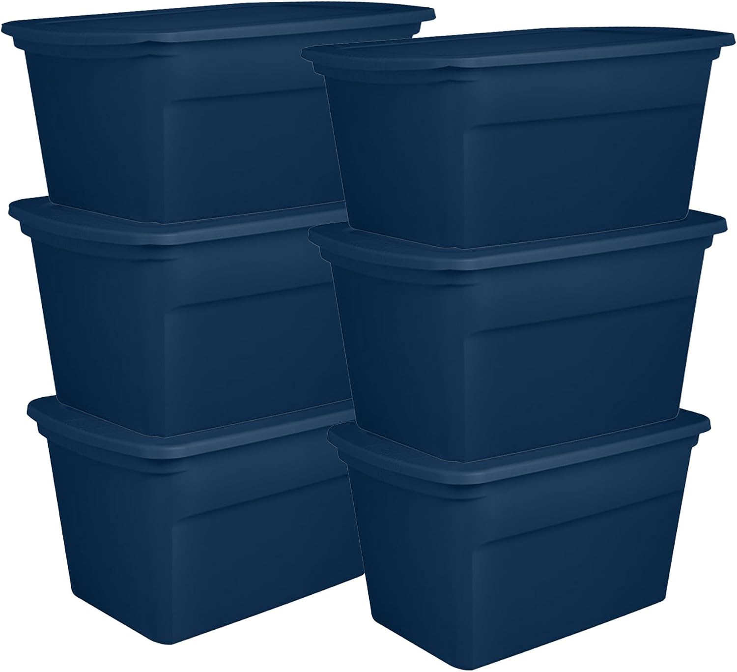 Sterilite 6-Pack Tote, Plastic Storage Bins with Snap Lids, 30 Gallon, Marine Blue – Stackable Home Organizers with In-Molded Handles for Bedroom, Garage, Basement and Attic | Marine Blue – Stackable Home Organizers with In-Molded Handles for Bedroom, Garage, Basement and Attic
