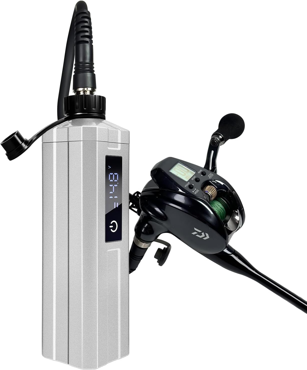 Super Mini Electric Fishing Reel Battery. Latest Model with Digital LED Display. Compatible with Daiwa & Shimano Electric reels.