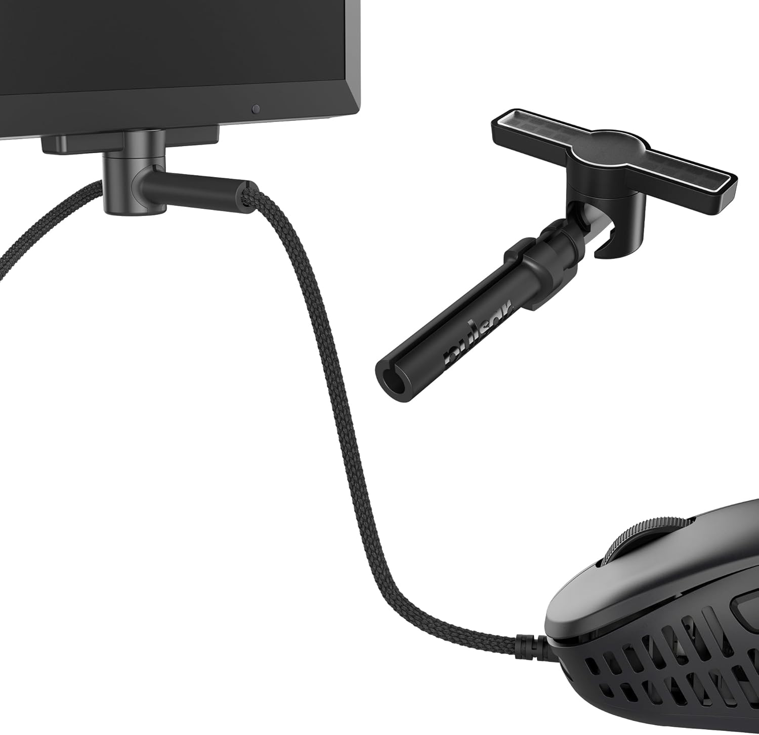 Pulsar Gaming Gears – Micro Bungee ES : Drag-Free Wired Mouse Support – Free Motion on Your Desk – Super Compact Size – Attach it to Your Monitor – Get More Space (Single Pack)