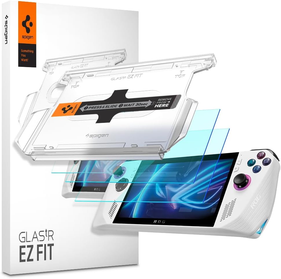 Spigen GlasTR EZ FIT Screen Protector Tempered Glass for ROG Ally [2 Pack] | 9H+ Tempered Glass, Auto align tray, 100% clarity, Original touch, Scratch Resistant, 7″ , Case-friendly