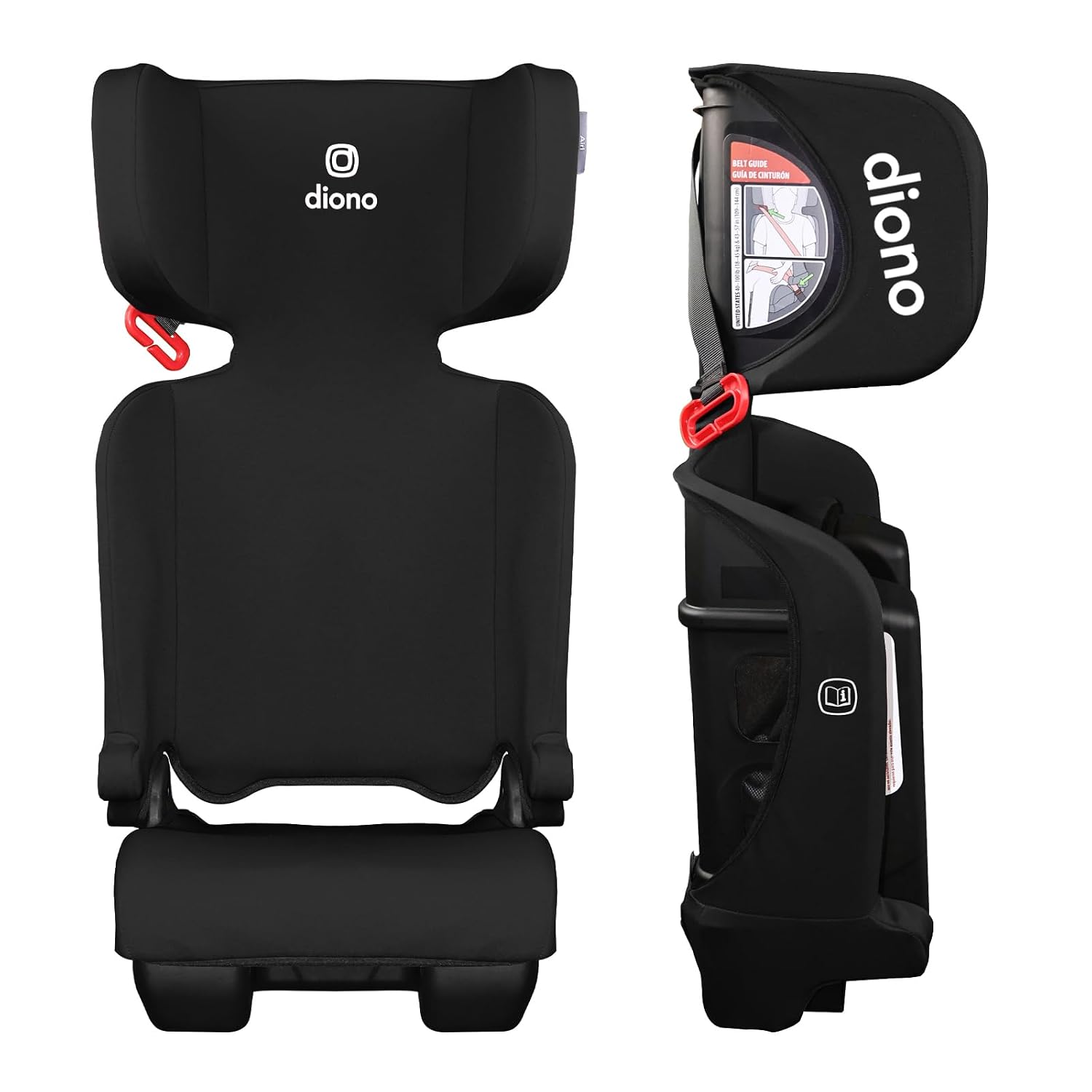 Diono Airi Lightweight High Back Booster Seat, Foldable Travel Friendly, Slim 3-Across Fit, 40–100 lbs/43–57 in, Frontal Impact Protection, Black