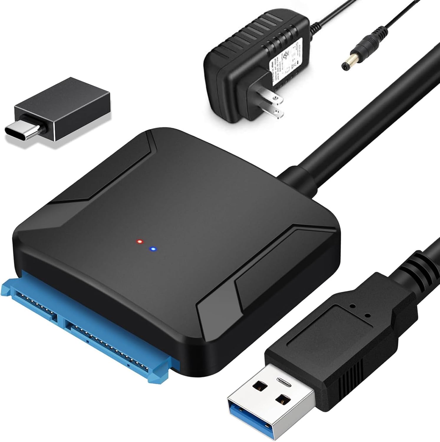 SATA to USB 3.0 Adapter, External Hard Drive Converter Cable for 2.5″ 3.5″ HDD, SSD with Power Supply