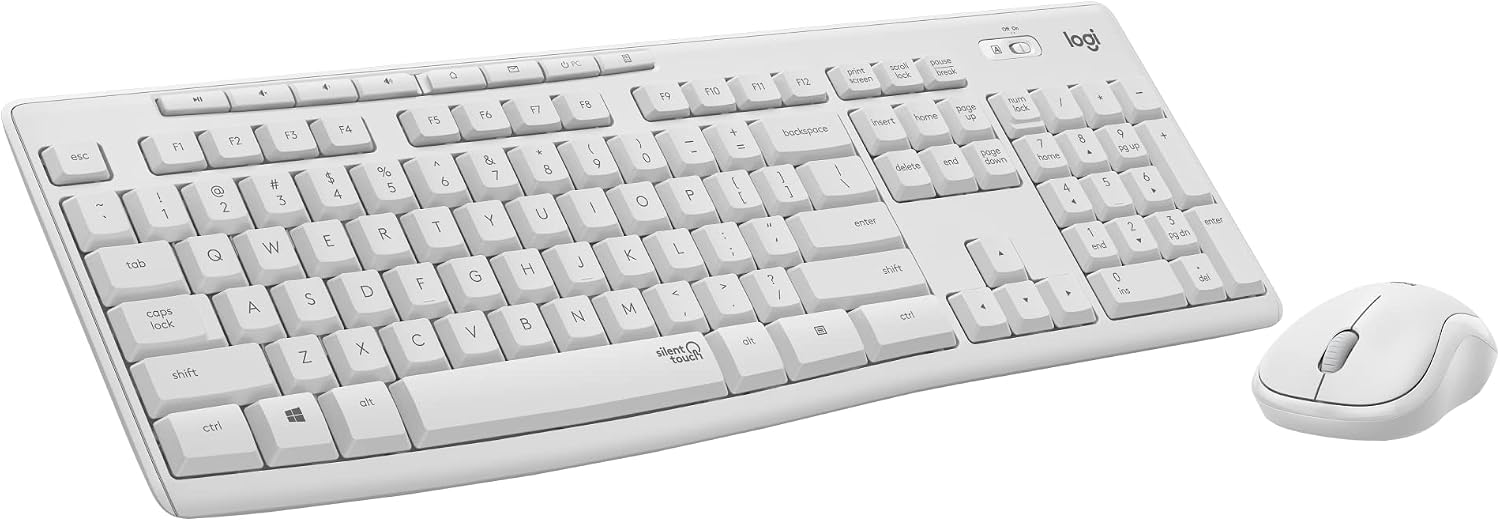 Logitech MK295 Wireless Mouse & Keyboard Combo with SilentTouch Technology, Full Numpad, Advanced Optical Tracking, Lag-Free Wireless, 90% Less Noise – Off White
