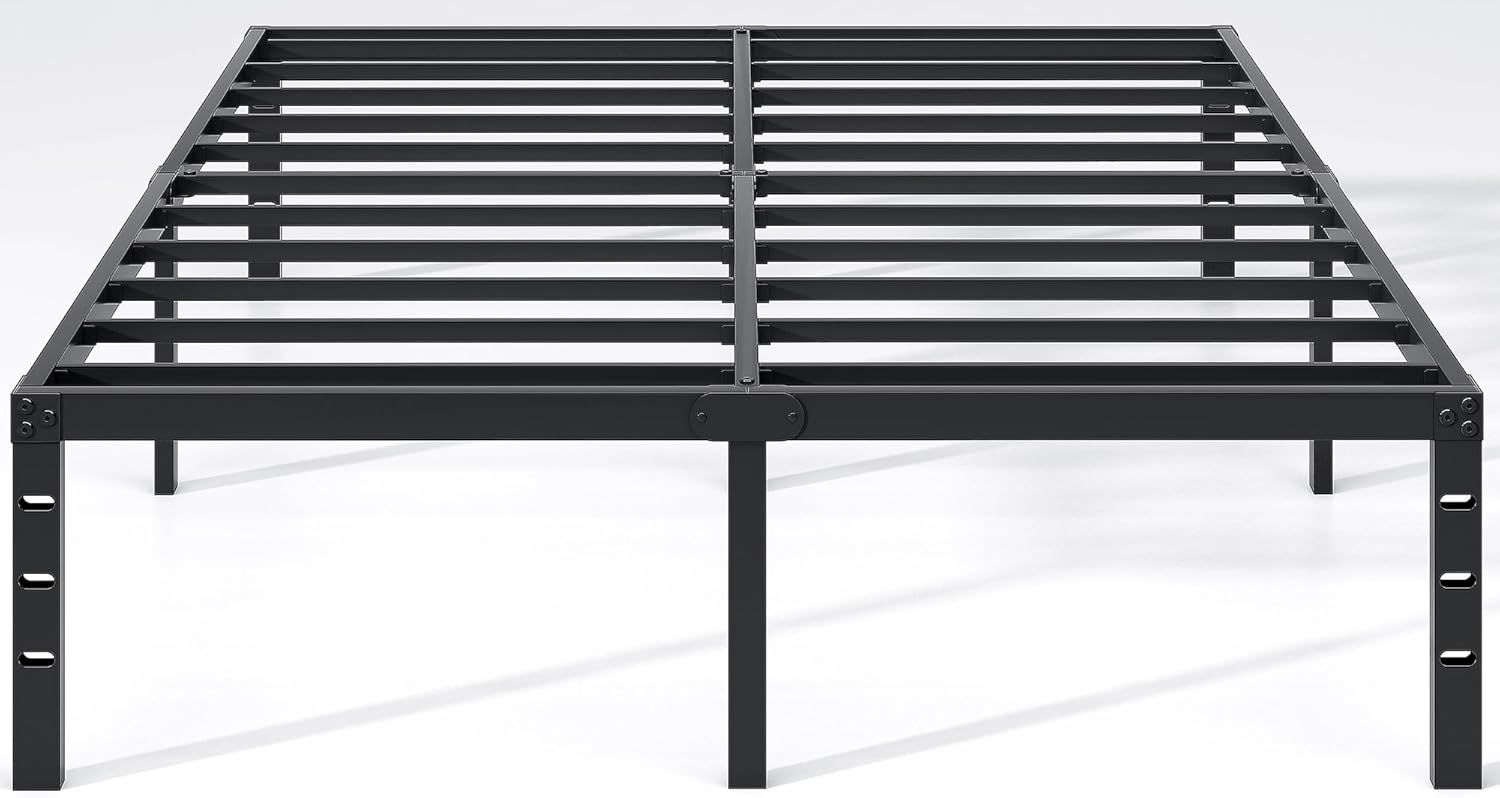NEW JETO Metal Bed Frame,Queen Size Bed Frame with Storage Space,Heavy Duty Sturdy Mattress Foundation,Easy Assembly,No Box Spring Needed, Black,14 Inch,Queen